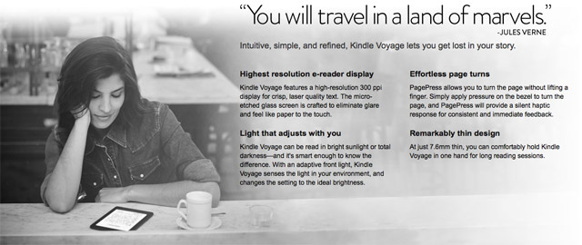 Посадочная страница для электронной книги Amazon Kindle Voyage