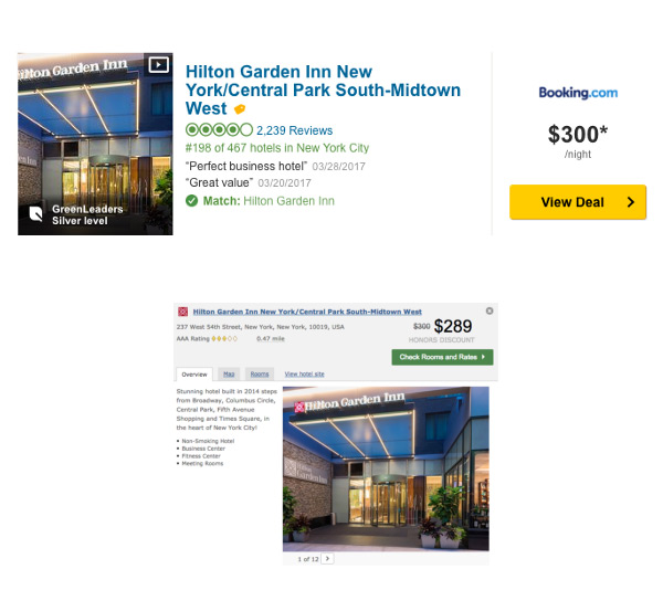 Сравнение цен на отель Hilton Garden Inn на букинге и на сайте отеля