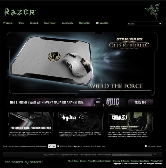 Razer - пример дифференцированного лендинга